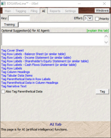 The EDGARsuite™ AI window provides everything you need for AI-driven automatic iXBRL tagging of your Word document.