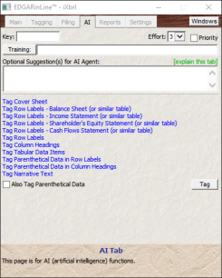 The EDGARsuite™ AI window provides everything you need for AI-driven automatic iXBRL tagging of your Word document.